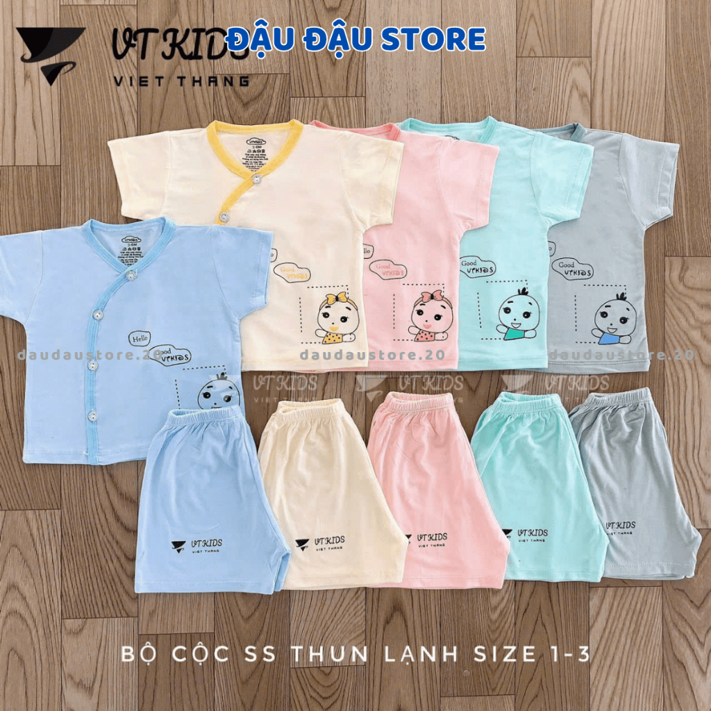 Set 5 Bộ sơ sinh cộc tay màu chất thun lạnh in phối màu mềm mịn mát cho bé sơ sinh 3-9kg  [CL08]  Đậu Đậu Store