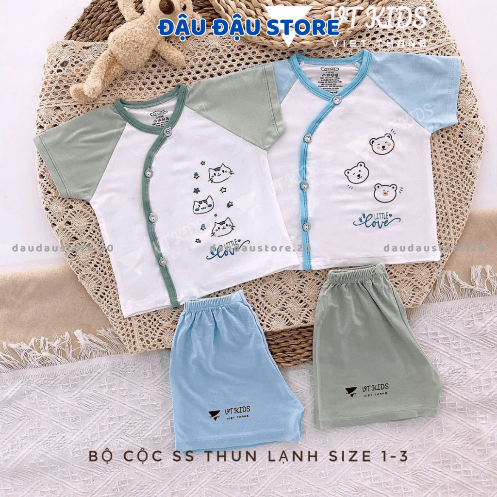 Combo 5 Bộ cộc tay sơ sinh chất vải thun lạnh màu in ngực mềm mịn cho bé sơ sinh size 0-9 tháng [ CL117 ] Đậu Đậu Store