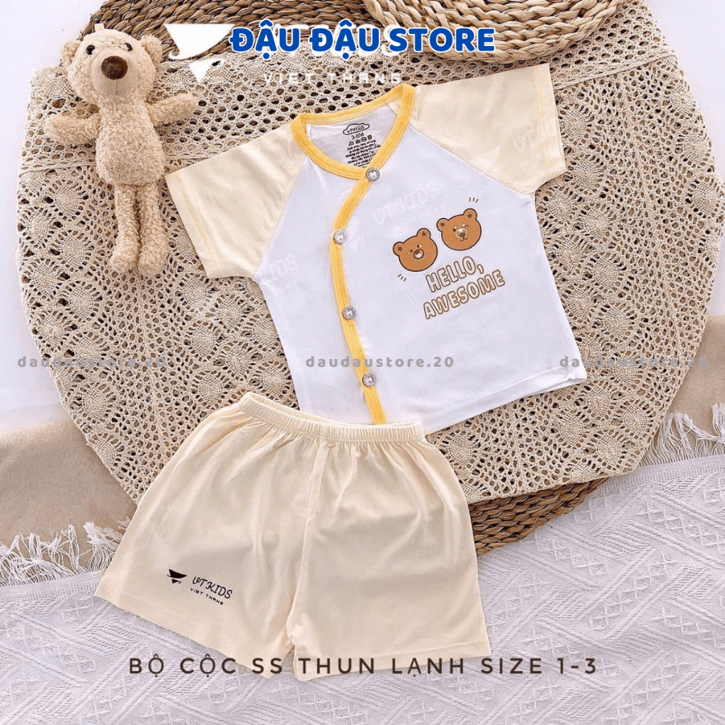 Combo 5 Bộ cộc tay sơ sinh chất vải thun lạnh màu in ngực mềm mịn cho bé sơ sinh size 0-9 tháng [ CL117 ] Đậu Đậu Store