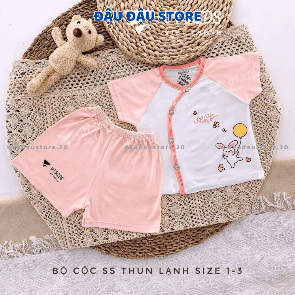 Combo 5 Bộ cộc tay sơ sinh chất vải thun lạnh màu in ngực mềm mịn cho bé sơ sinh size 0-9 tháng [ CL117 ] Đậu Đậu Store