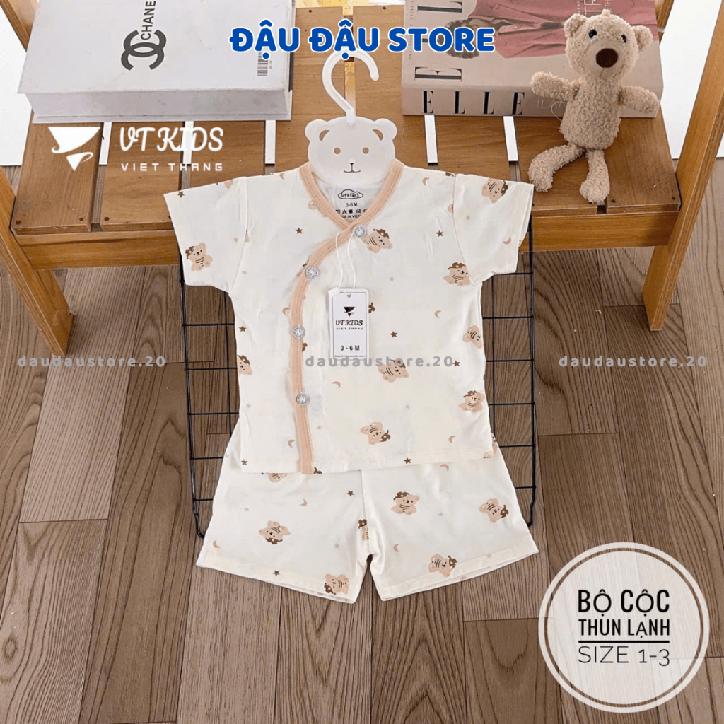Set 2/3/5 Bộ cộc tay sơ sinh màu kem trơn vải thun lạnh mềm mịn mát cho bé sơ sinh size 0-9 tháng [CL160] Đậu Đậu Store