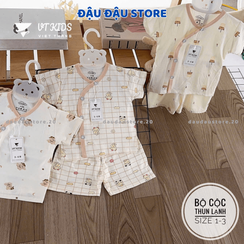 Set 2/3/5 Bộ cộc tay sơ sinh màu kem trơn vải thun lạnh mềm mịn mát cho bé sơ sinh size 0-9 tháng [CL160] Đậu Đậu Store