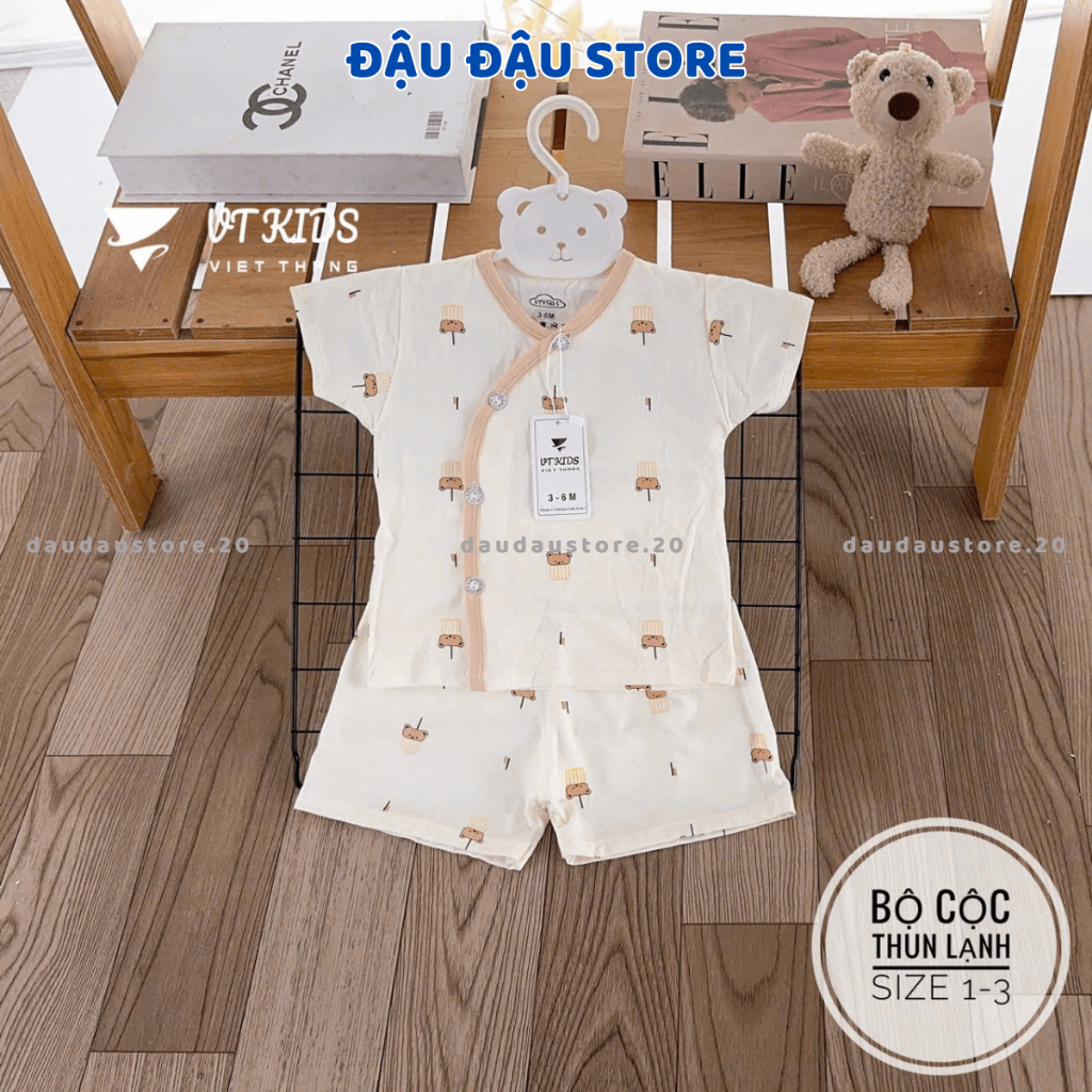 Set 2/3/5 Bộ cộc tay sơ sinh màu kem trơn vải thun lạnh mềm mịn mát cho bé sơ sinh size 0-9 tháng [CL160] Đậu Đậu Store