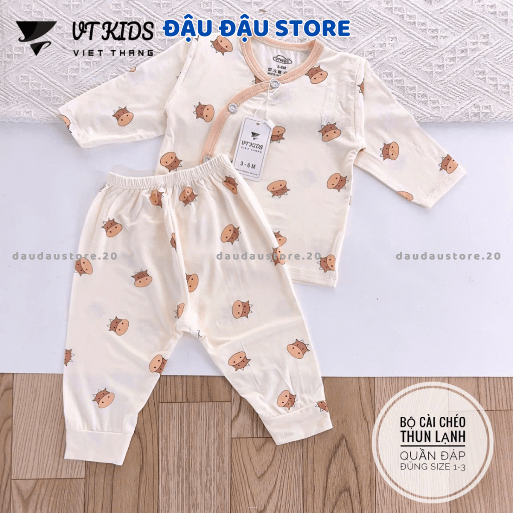 Set 2-3 Bộ Dài Tay VT Thun Lạnh Petit cho bé sơ sinh 3-9 kg màu kem in hoạ tiết cho bé trai bé gái DL06 Đậu Đậu Store