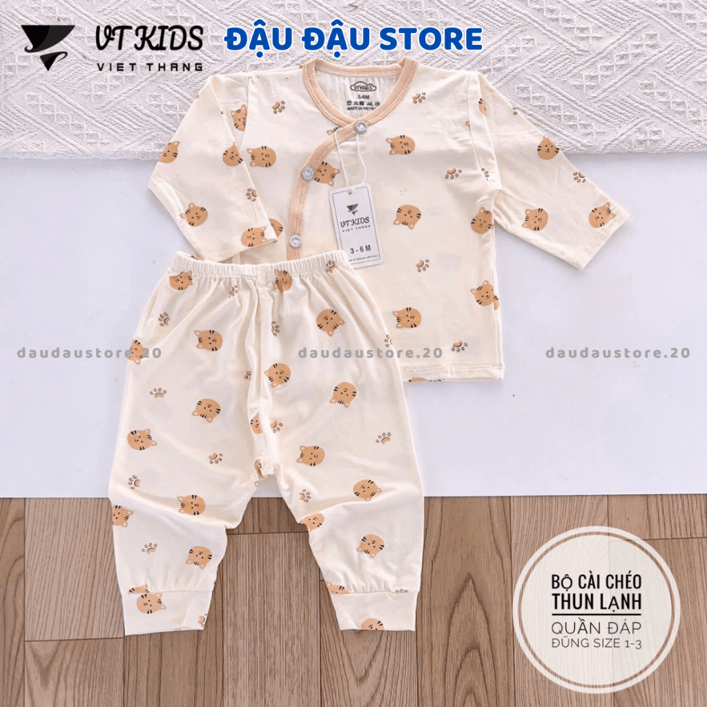 Set 2-3 Bộ Dài Tay VT Thun Lạnh Petit cho bé sơ sinh 3-9 kg màu kem in hoạ tiết cho bé trai bé gái DL06 Đậu Đậu Store