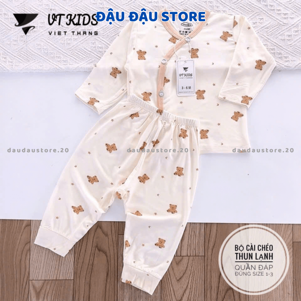 Set 2-3 Bộ Dài Tay VT Thun Lạnh Petit cho bé sơ sinh 3-9 kg màu kem in hoạ tiết cho bé trai bé gái DL06 Đậu Đậu Store