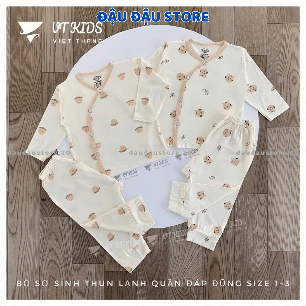 Set 2-3 Bộ Dài Tay VT Thun Lạnh Petit cho bé sơ sinh 3-9 kg màu kem in hoạ tiết cho bé trai bé gái DL06 Đậu Đậu Store