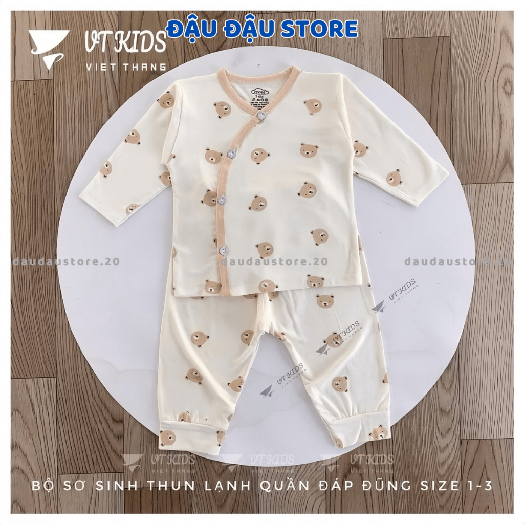 Set 2-3 Bộ Dài Tay VT Thun Lạnh Petit cho bé sơ sinh 3-9 kg màu kem in hoạ tiết cho bé trai bé gái DL06 Đậu Đậu Store