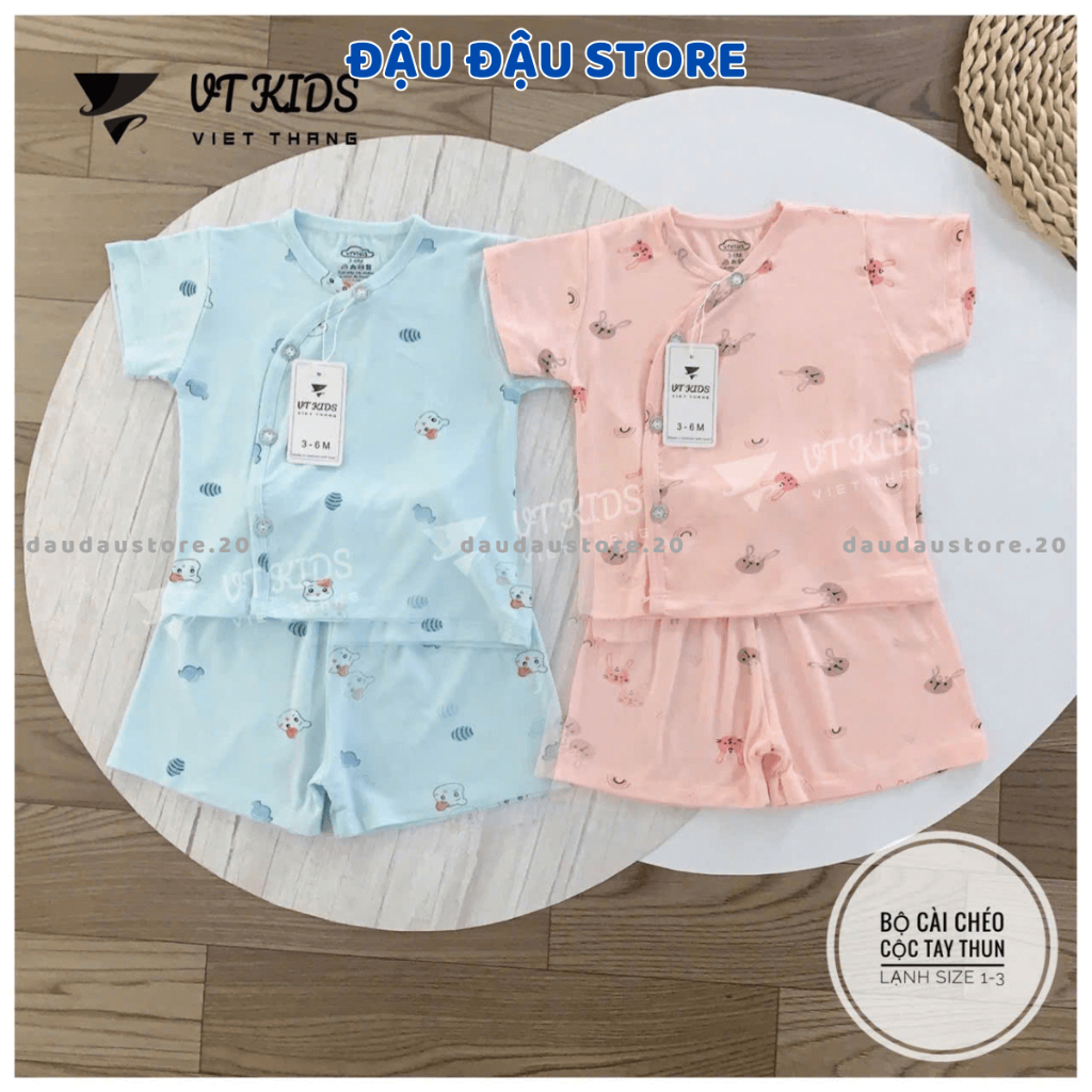 Set 2/3 Bộ sơ sinh cộc tay màu VT chất thun lạnh in phối màu mềm mịn mát cho bé sơ sinh 0-9 tháng  [CL04]  Đậu Đậu Store