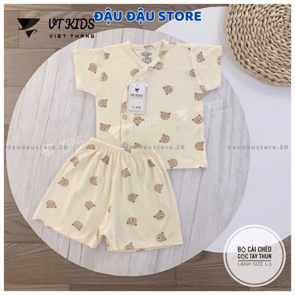 Set 2/3 Bộ sơ sinh cộc tay màu VT chất thun lạnh in phối màu mềm mịn mát cho bé sơ sinh 0-9 tháng  [CL04]  Đậu Đậu Store