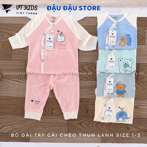 Combo 2/3 Bộ dài tay thun petit VT cho bé sơ sinh phối màu in hoạ tiết cho bé 0 - 9 tháng Đậu Đậu Store [DL01]