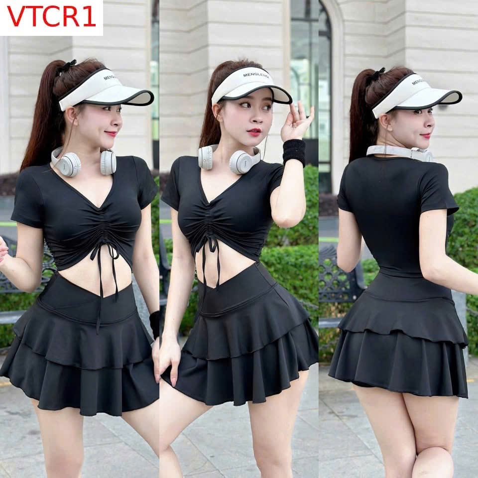 Áo crotop nữ rút dây, áo thể thao tập gym, yoga, aerobic, pickleball, tennis,...