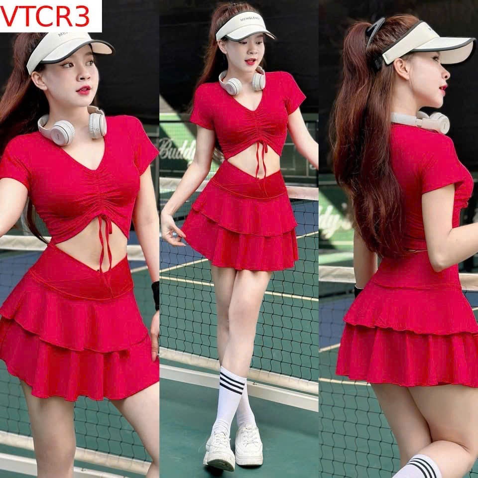 Bộ tập thể thao,chân váy xòe mix áo bra rút ngực, tặng mút,gym, yoga, aerobic, pickleball, tennis
