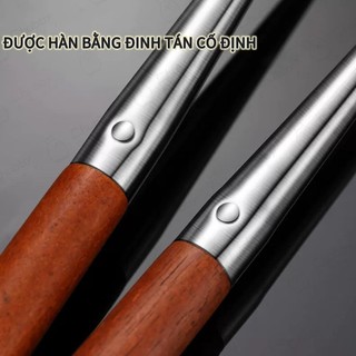 Vá inox xẻng xào inox Cao cấp cán gỗ dài 43cm loại dày Chubby Chef thân dài liền và chống nóng vá canh xẻng xào thức ăn