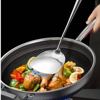Vá inox xẻng xào inox Cao cấp cán gỗ dài 43cm loại dày Chubby Chef thân dài liền và chống nóng vá canh xẻng xào thức ăn