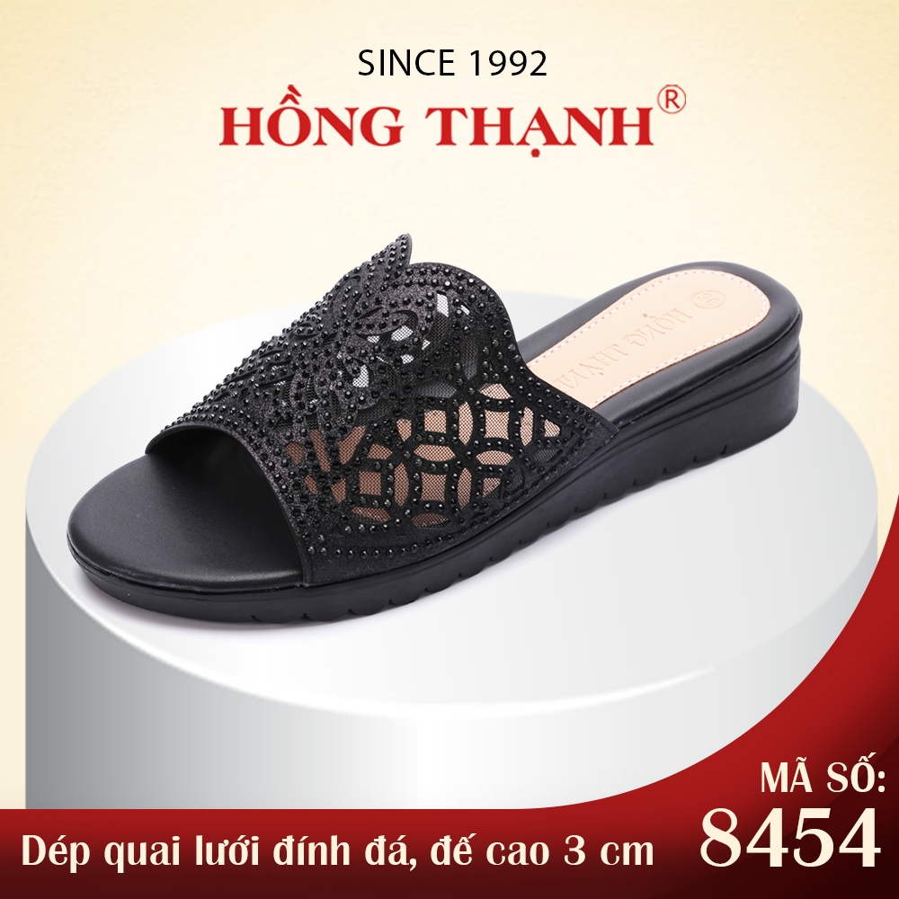 Dép Trung Niên Nữ HỒNG THẠNH Dép Đế Bằng 3 Phân Tặng Mẹ Quai Lưới Đính Đá Nhẹ Êm Thanh Lịch - 8454