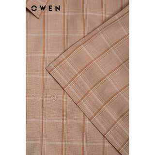 Owen - Áo sơ mi ngắn tay Body Fit AB250067NT màu Be đậm chất liệu Bamboo poly