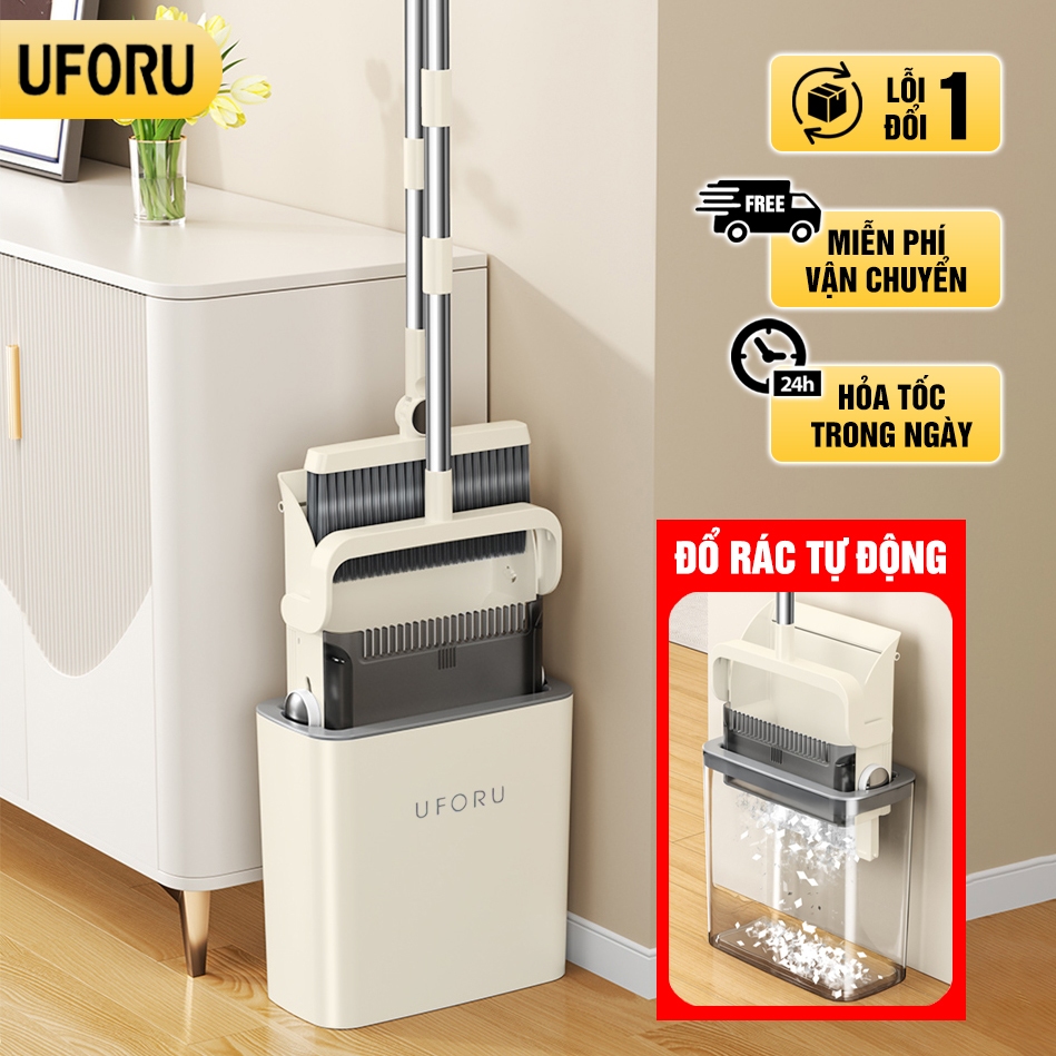 Bộ chổi quét nhà đổ rác tự động UFORU có kèm xẻng hót rác gấp gọn và ...