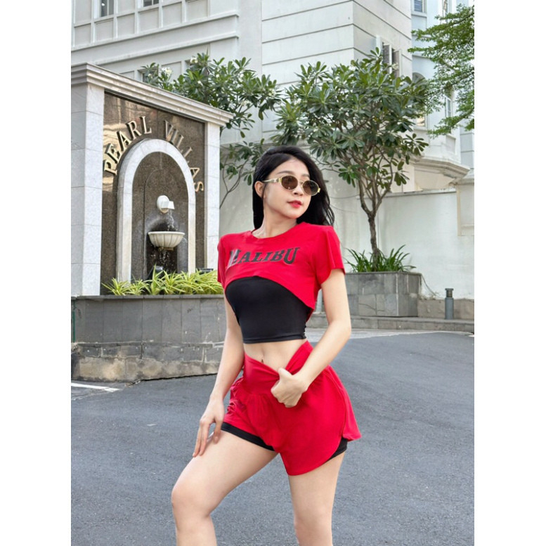 Bộ tập thể thao nữ, bộ thể thao phối áo 2 lớp quần 2 lớp dùng tập gym, yoga, aerobic,biểu diễn...
