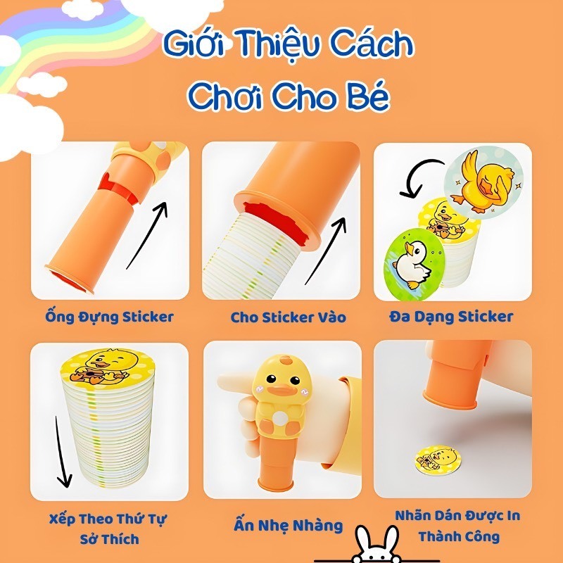 Đồ chơi con dấu sticker dễ thương cho bé, máy đóng dấu sticker tặng kèm 100 nhãn dán và 1 quyển sổ