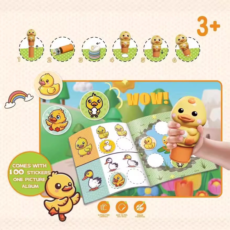 Đồ chơi con dấu sticker dễ thương cho bé, máy đóng dấu sticker tặng kèm 100 nhãn dán và 1 quyển sổ