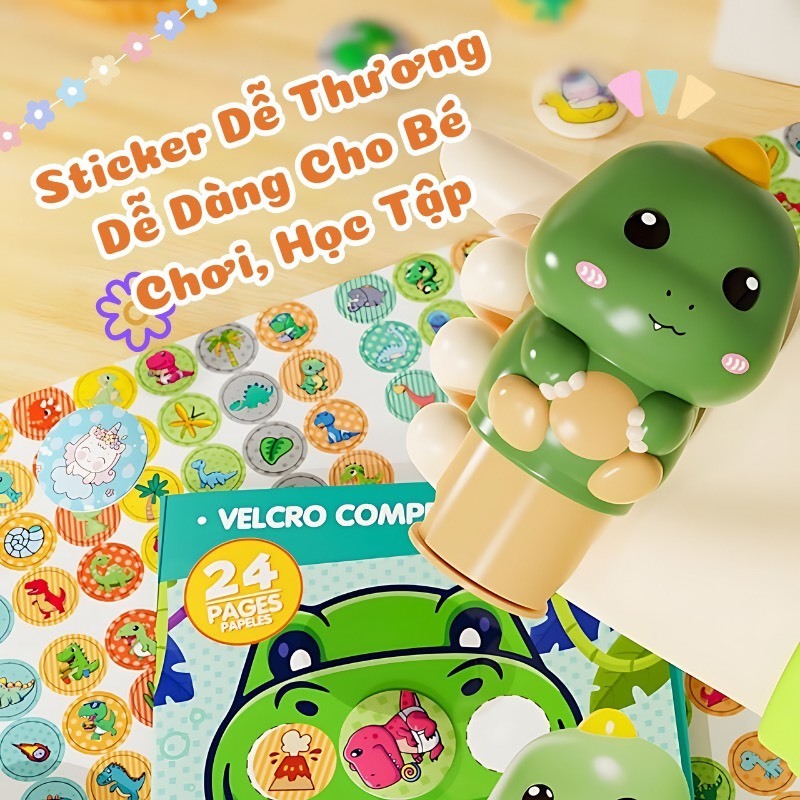Đồ chơi con dấu sticker dễ thương cho bé, máy đóng dấu sticker tặng kèm 100 nhãn dán và 1 quyển sổ