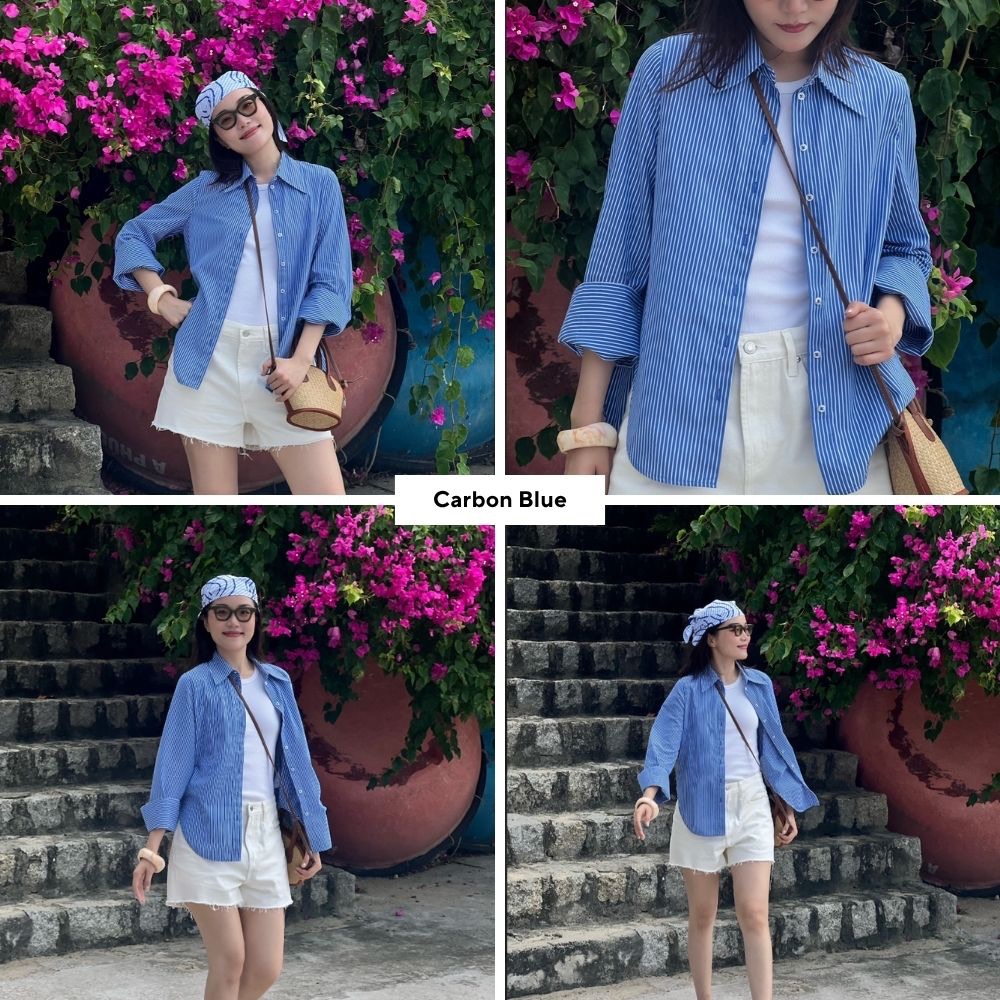 TheBlueTshirt - Áo sơ mi tay dài vạt bầu măng sét to dáng oversize cho nữ - Sydney Oversize Shirt - Women