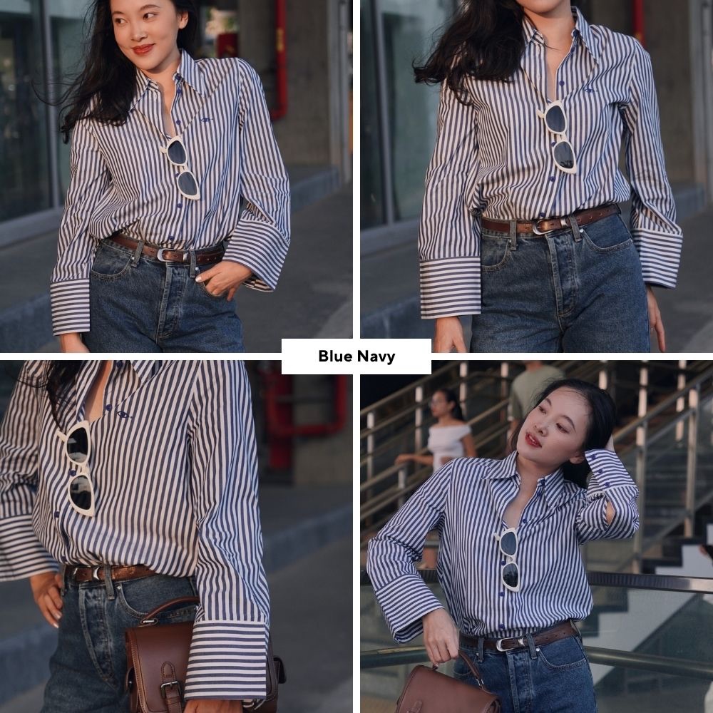 TheBlueTshirt - Áo sơ mi tay dài vạt bầu măng sét to dáng oversize cho nữ - Sydney Oversize Shirt - Women
