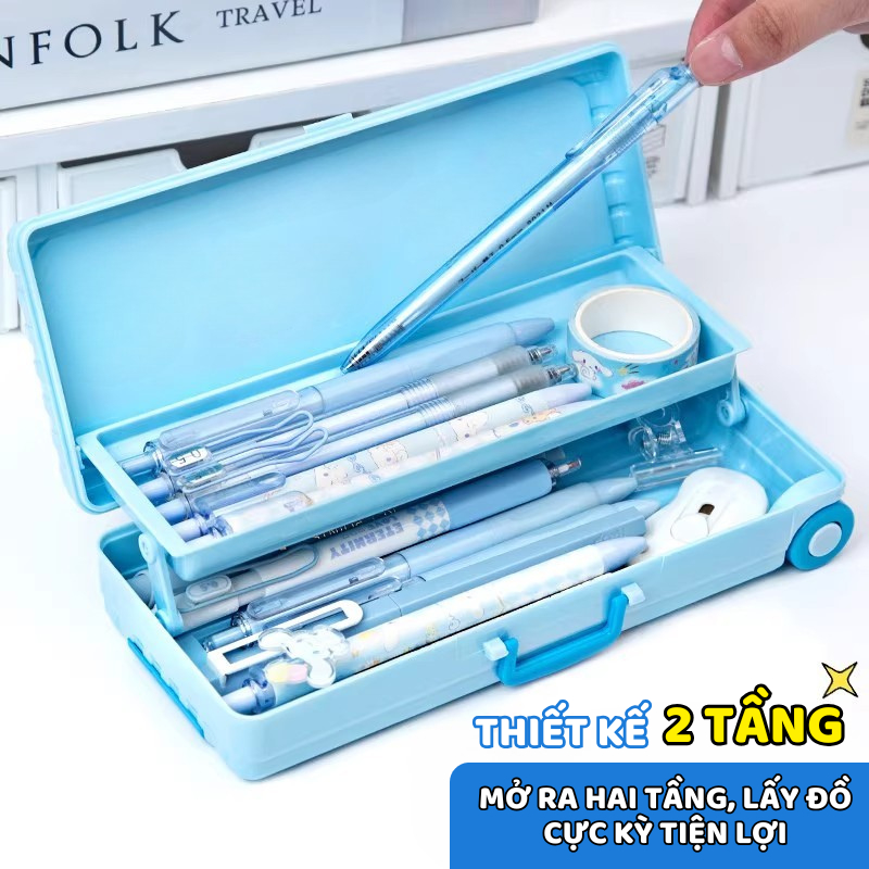 Hộp Bút Vali Kéo Sanrio 2 Tầng - Hộp Đựng Bút Chì Học Sinh, Có Bánh Xe, Họa Tiết Hoạt Hình  Dễ Thương