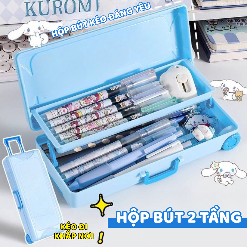 Hộp Bút Vali Kéo Sanrio 2 Tầng - Hộp Đựng Bút Chì Học Sinh, Có Bánh Xe, Họa Tiết Hoạt Hình  Dễ Thương