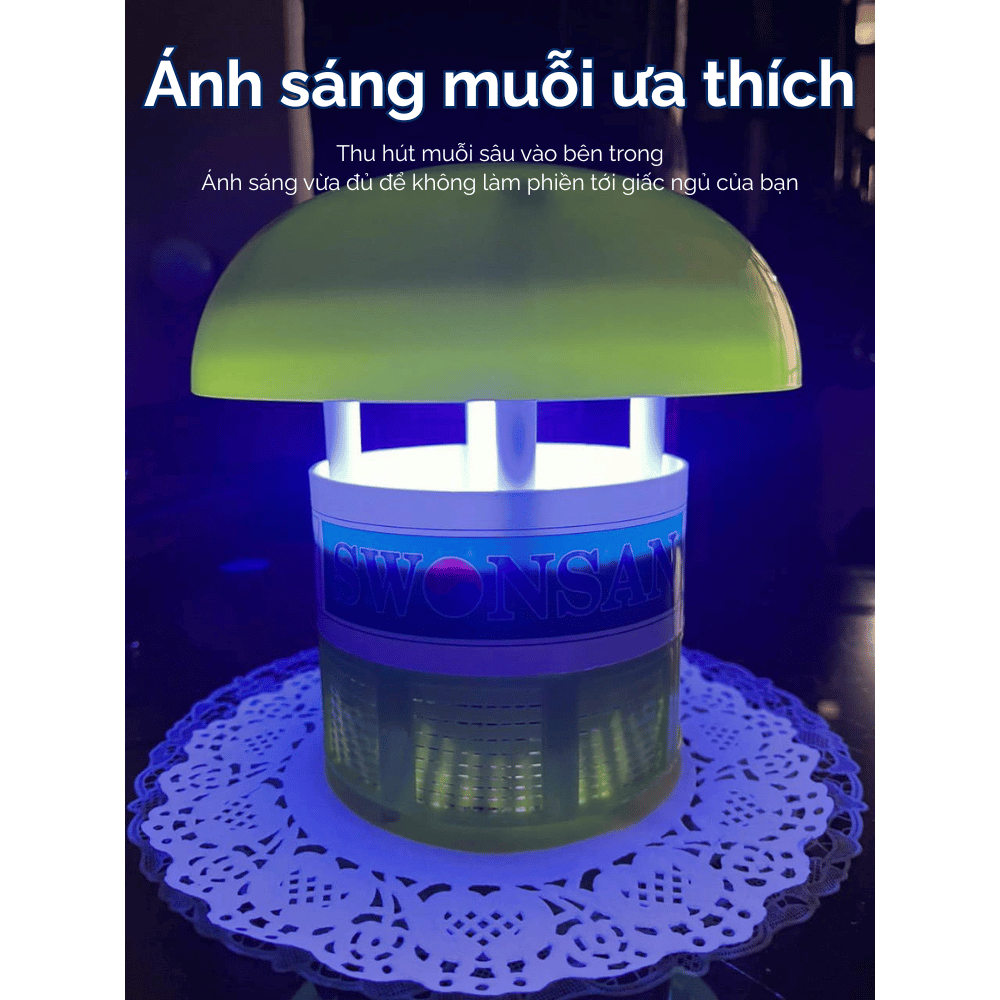 Đèn Bắt Muỗi, Máy Diệt Côn Trùng Hình Nấm màu Xanh và MẪU MỚI HÌNH TRỤ đèn Sáng Hơn, Quạt Mạnh Hơn Swonsan