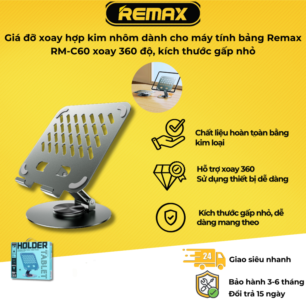 Giá đỡ xoay hợp kim nhôm dành cho máy tính bảng Remax RM-C60 xoay 360 ...