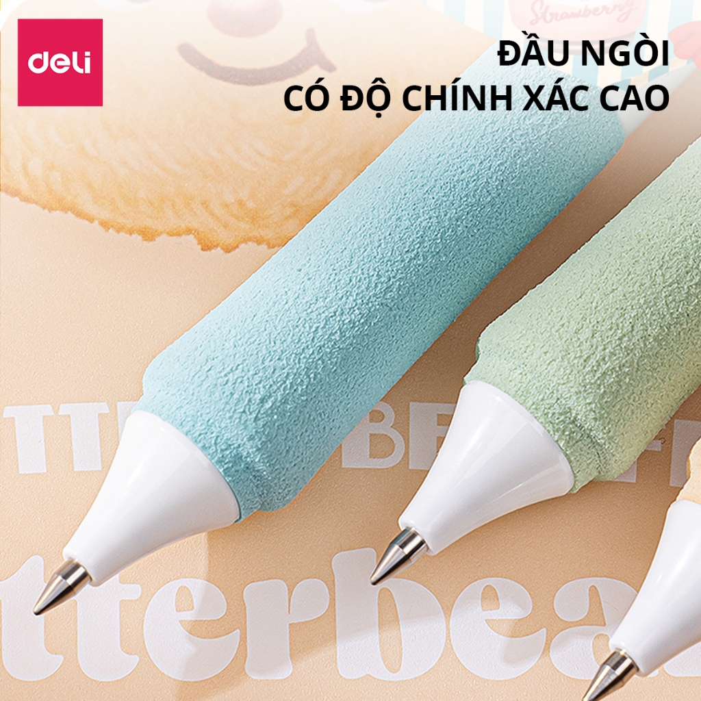 Bút Gel Bút Bi Nước Butterbear Deli Dễ Thương Viết Trơn Tru Có Đệm Tay Êm Ái Mực Đen Ngòi 0.5mm
