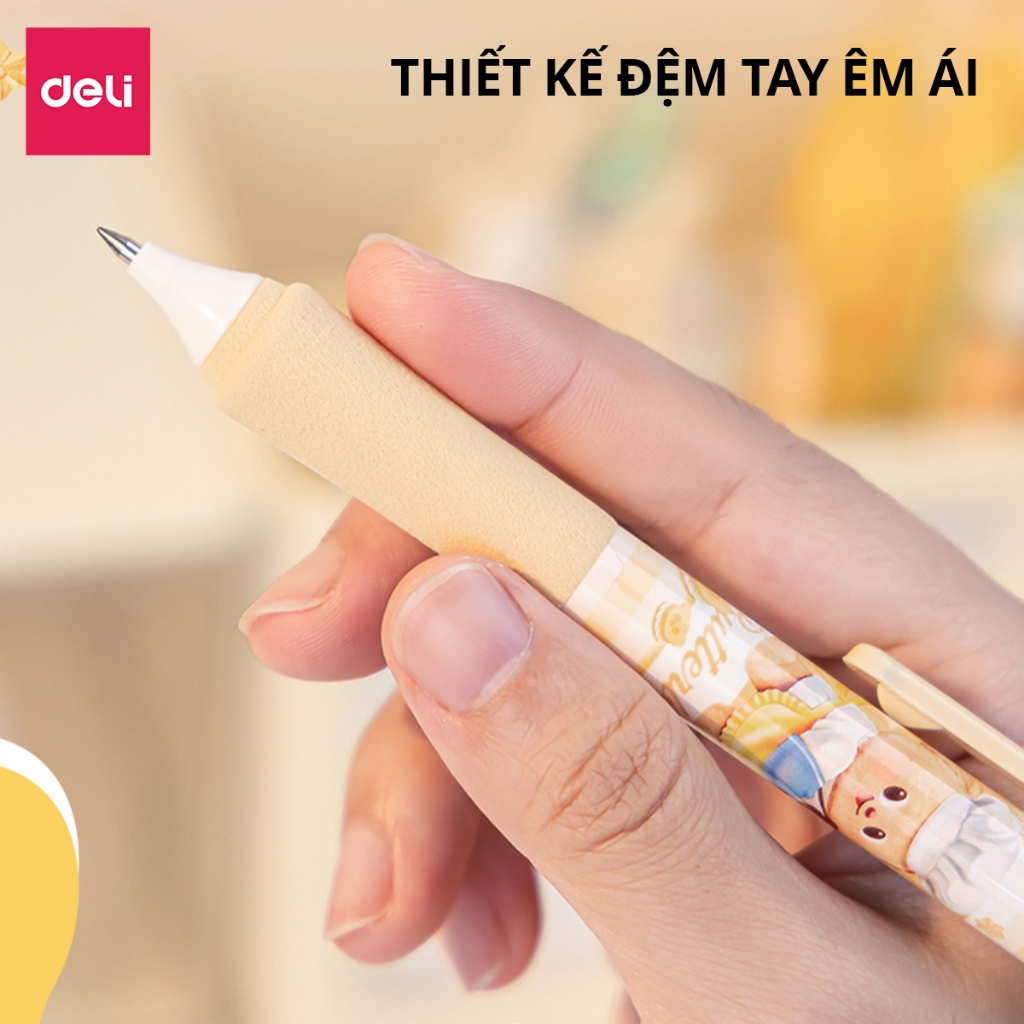 Bút Gel Bút Bi Nước Butterbear Deli Dễ Thương Viết Trơn Tru Có Đệm Tay Êm Ái Mực Đen Ngòi 0.5mm