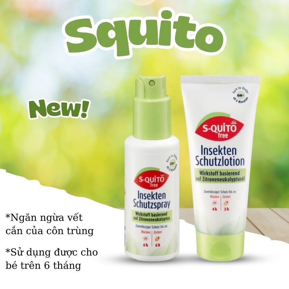 Bộ Xịt chống muỗi, kem bôi côn trùng đốt, thanh lăn và gel bôi muỗi đốt Squito Free cho bé từ sơ sinh của Đức- Date mới