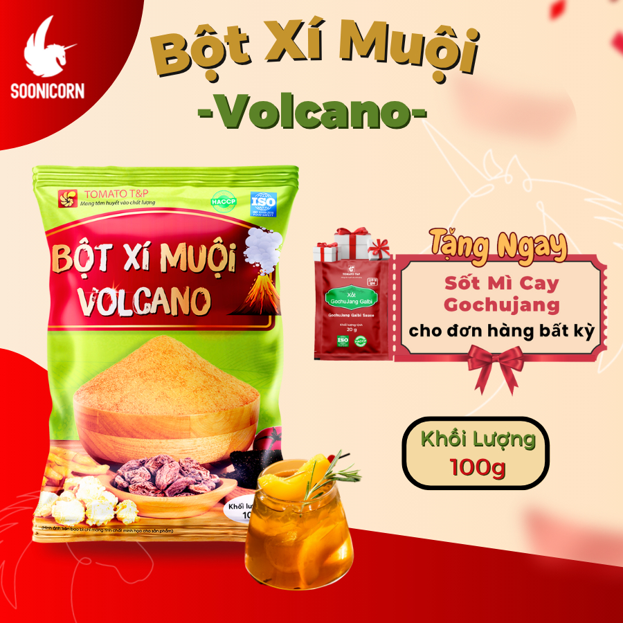 🍑 Bột Xí Muội Volcano 100g | Dùng Lắc Trái Cây, Khoai Tây Chiên, Bắp Rang, Pha Chế Nước - Soonicorn