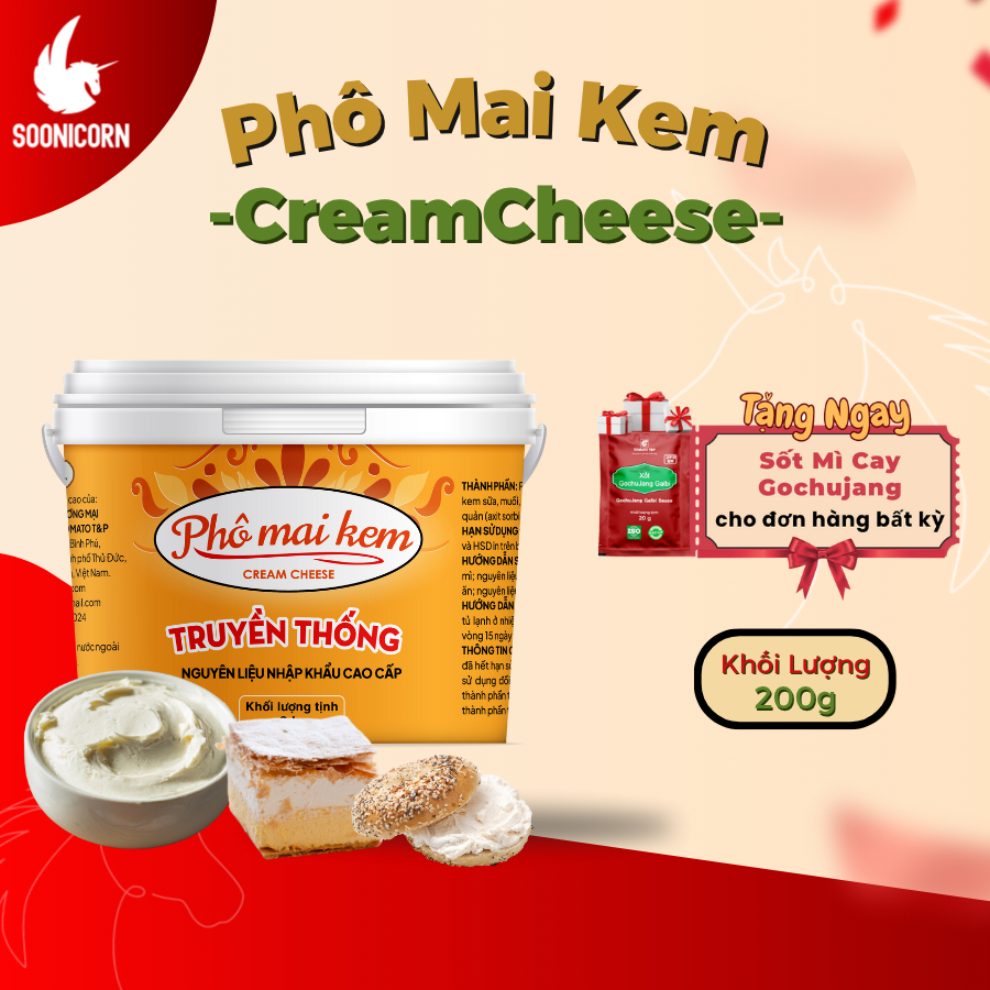 🧀 Phô Mai Kem (Cream Cheese) Hũ 200g | Nguyên Liệu Làm Bánh, Làm Đồ Nướng, Sốt Pasta – Soonicorn