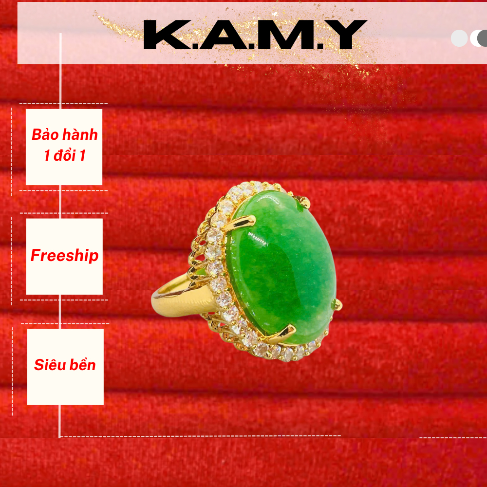 Nhẫn Nữ Đá Màu Xanh Lá Viền Đá Trắng K.A.M.Y – Thiết Kế Nổi Bật, Phong Cách Trang Nhã
