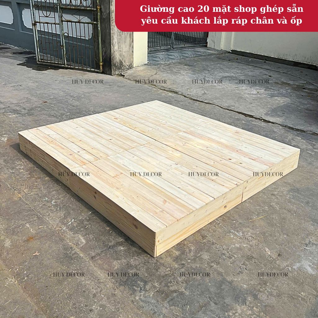 Giường  ngủ , giường pallet  mặt nan kín  có đầu giường cao 8 và cao 20cm HUY DECOR