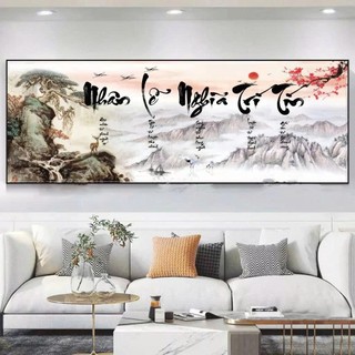 Tranh Bo Viền Cao Cấp - Tranh Treo Tường Thư Pháp Nhân Lễ Nghĩa Trí Tín - Tranh Kích Thước Lớn