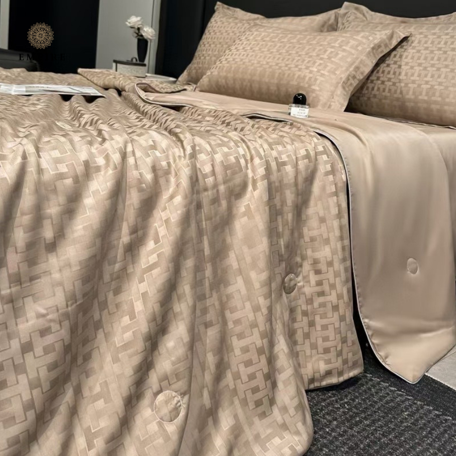 Bộ chăn ga gối nệm đệm tencel 4 món chăn chần hè lông vũ mát mịn ga trải giường bo chun đẹp  - Empire Bedding & Decor