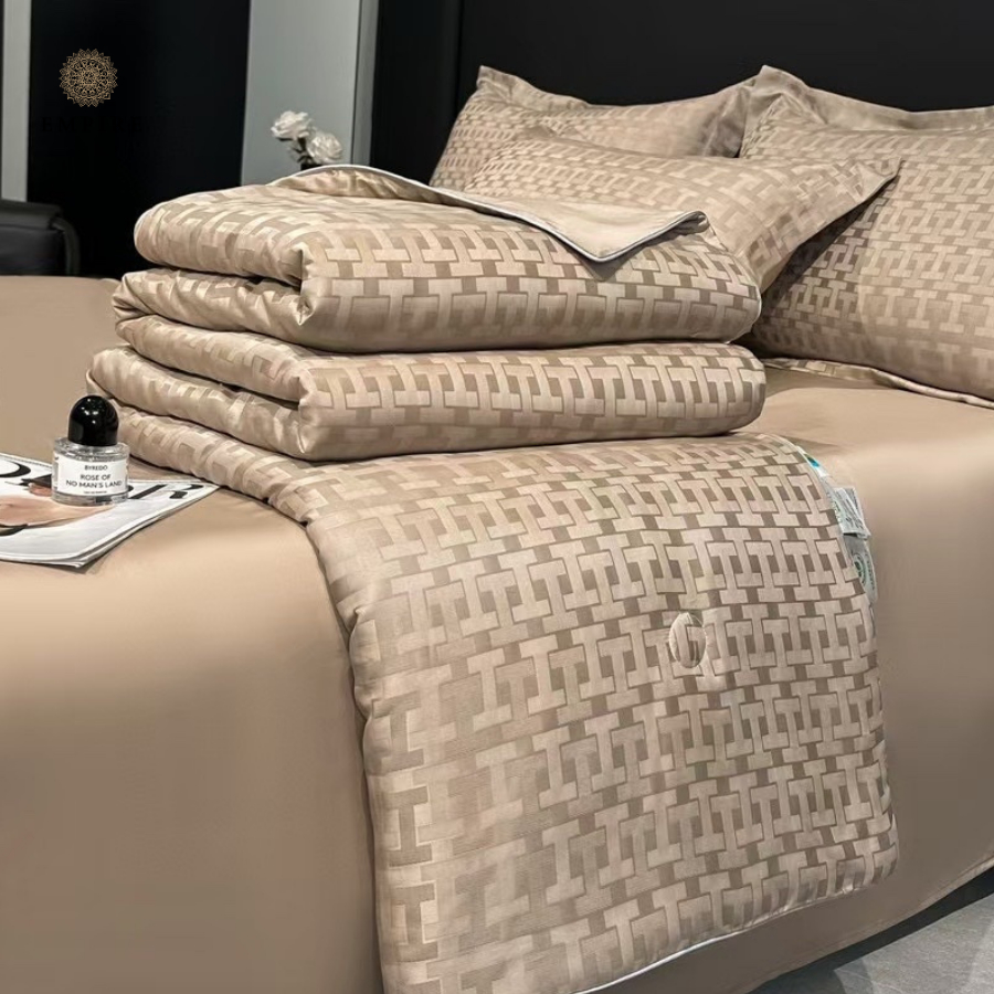 Bộ chăn ga gối nệm đệm tencel 4 món chăn chần hè lông vũ mát mịn ga trải giường bo chun đẹp  - Empire Bedding & Decor
