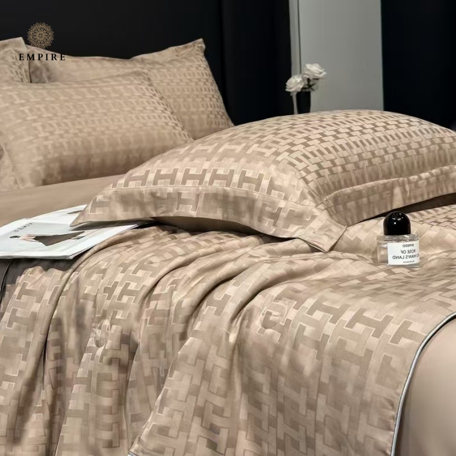 Bộ chăn ga gối nệm đệm tencel 4 món chăn chần hè lông vũ mát mịn ga trải giường bo chun đẹp  - Empire Bedding & Decor