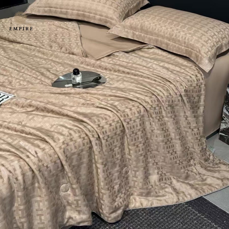 Bộ chăn ga gối nệm đệm tencel 4 món chăn chần hè lông vũ mát mịn ga trải giường bo chun đẹp  - Empire Bedding & Decor