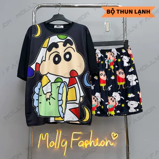 Đồ bộ unisex thun SHIN ĐỒ NGỦ freesize | Set áo thun quần short hoạt hình nam nữ mặc nhà Molly Fashion