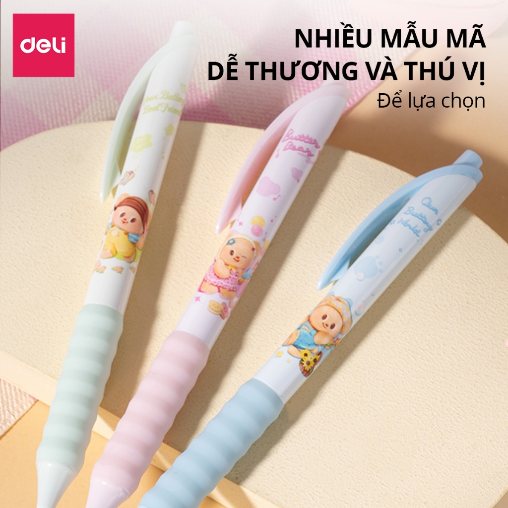 Bút Gel Bút Bi Nước Butterbear x Deli Dễ Thương Trơn Tru Mực Đen Mực Ra Đều Ngòi 0.5mm Đệm Tay