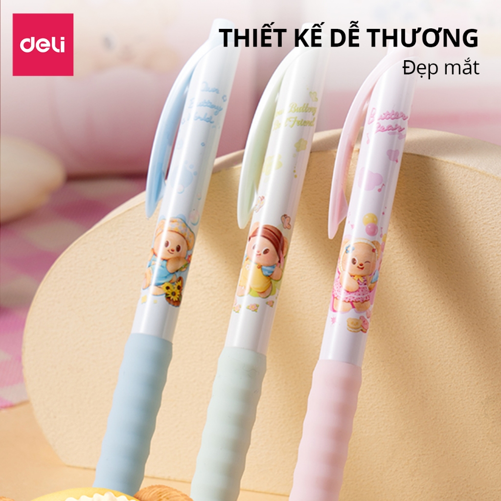 Bút Gel Bút Bi Nước Butterbear x Deli Dễ Thương Trơn Tru Mực Đen Mực Ra Đều Ngòi 0.5mm Đệm Tay