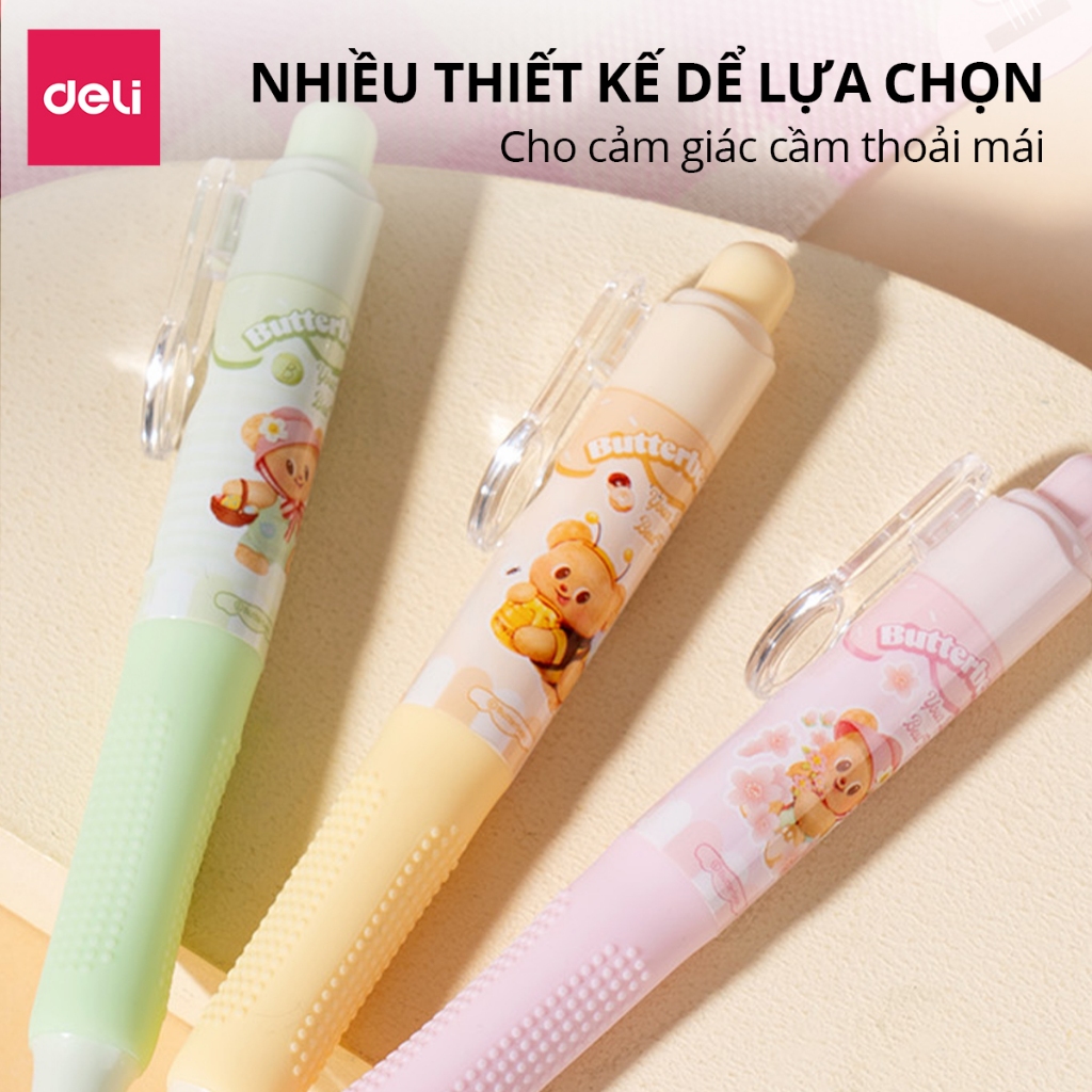 Bút Gel Bút Bi Nước Butterbear x Deli Dễ Thương Mực Đen Ngòi 0.5mm Kẹp Bút Kính Lúp Viết Trơn Tru