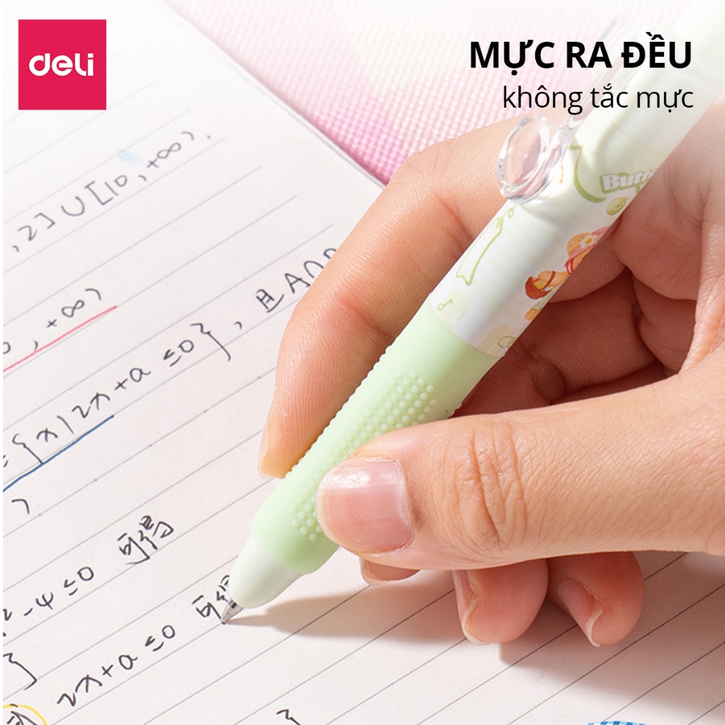 Bút Gel Bút Bi Nước Butterbear x Deli Dễ Thương Mực Đen Ngòi 0.5mm Kẹp Bút Kính Lúp Viết Trơn Tru