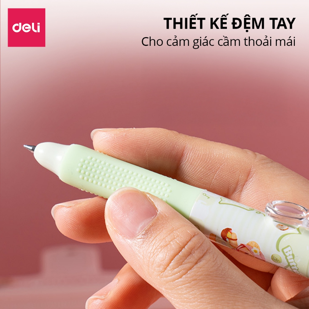 Bút Gel Bút Bi Nước Butterbear x Deli Dễ Thương Mực Đen Ngòi 0.5mm Kẹp Bút Kính Lúp Viết Trơn Tru